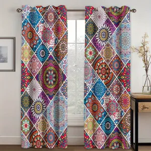 2 Pieces Of 260g/s Digital Printed Thickened Blackout Window Decoration Cover Fabric, Bohemian Style Curtains, Ethnic Style Geometric Exotic Perris Style Suitable For Living Rooms, Bedrooms, Corridors, Dust-proof Storage