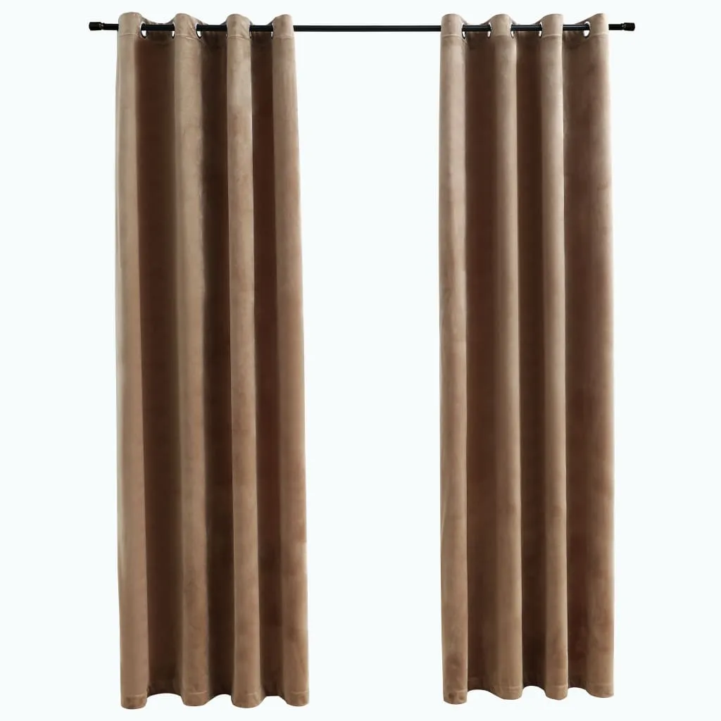 2pc Velvet Beige Blackout Curtains with Rings 54"x63