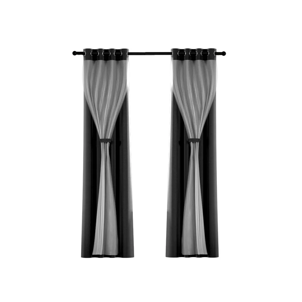 2x Thermal Blockout Sheer Curtains 132x304cm Black Artiss