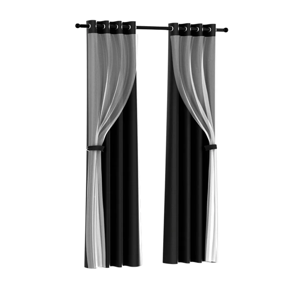 2x Thermal Blockout Sheer Curtains 132x304cm Black Artiss