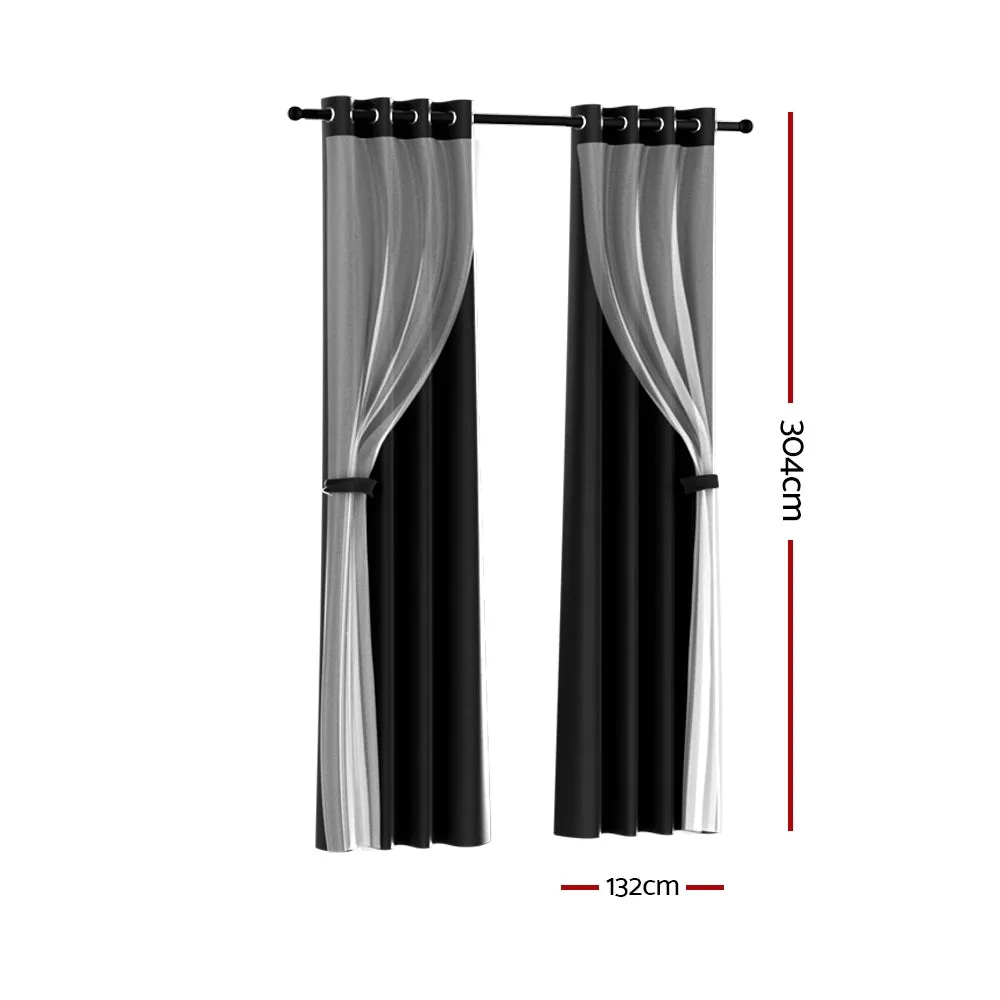 2x Thermal Blockout Sheer Curtains 132x304cm Black Artiss