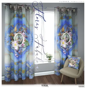 Abstract Blue Floral PREMIUM Curtain Panel. Available on 12 Fabrics. Made to Order. 10008C