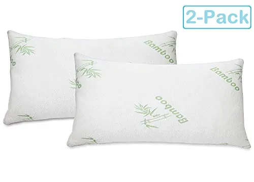 All American Collection Soft Home Bedroom Premium Hotel Quality 2pc Queen Size Bamboo Pillow Shredded Memory Foam for Sleeping