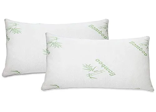 All American Collection Soft Home Bedroom Premium Hotel Quality 2pc Queen Size Bamboo Pillow Shredded Memory Foam for Sleeping