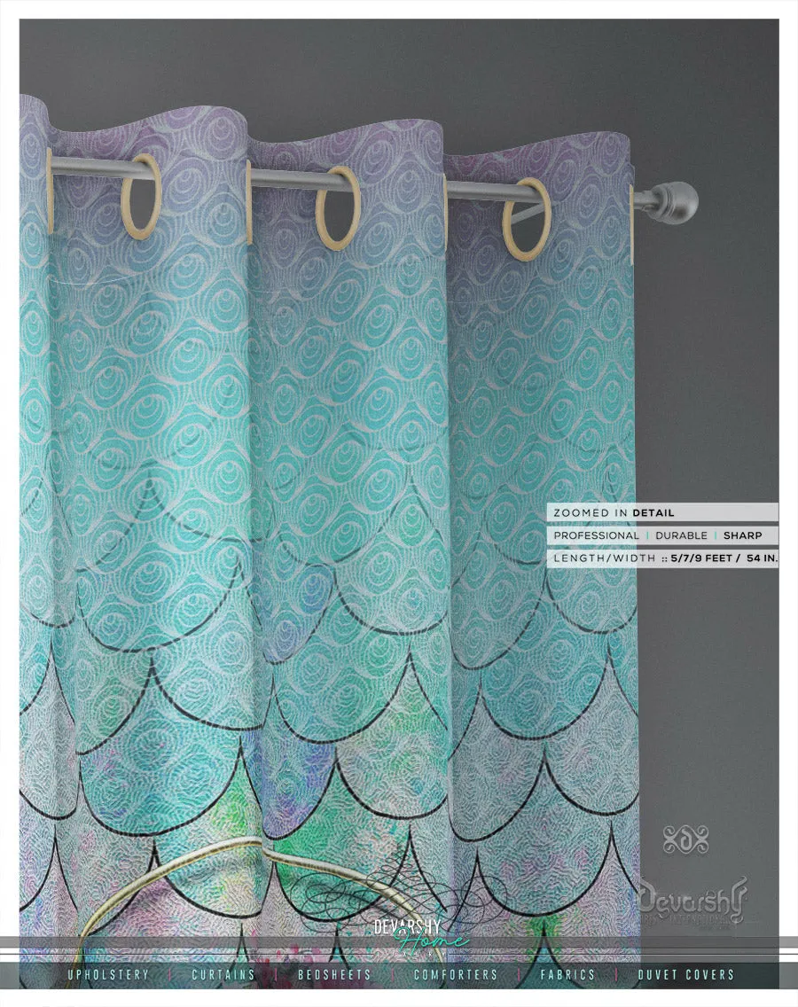 Aqua Scallops Pattern PREMIUM Curtain Panel. Available on 12 Fabrics. Made to Order. 100334