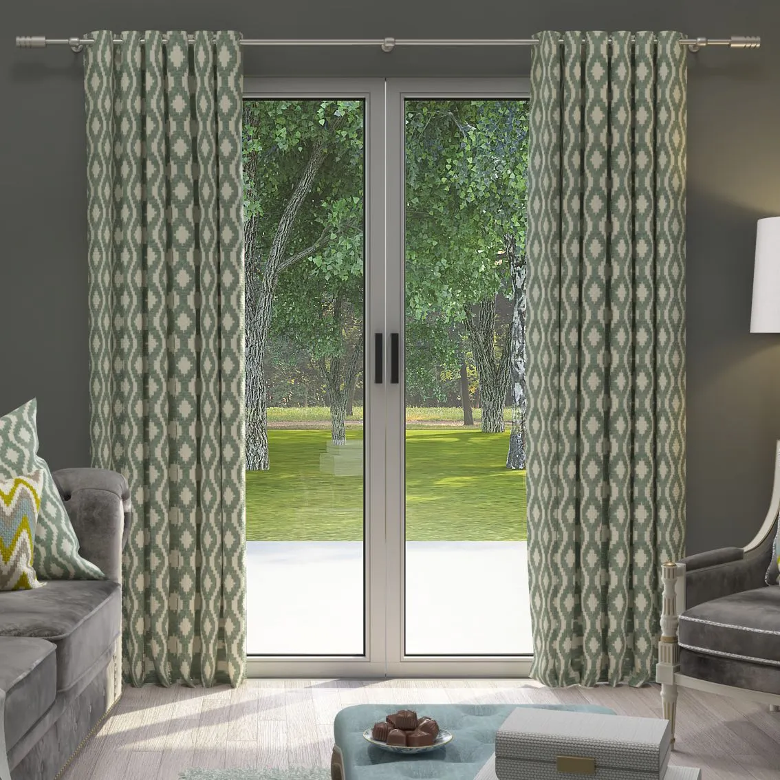 Arizona Geometric Duck Egg Blue Curtains