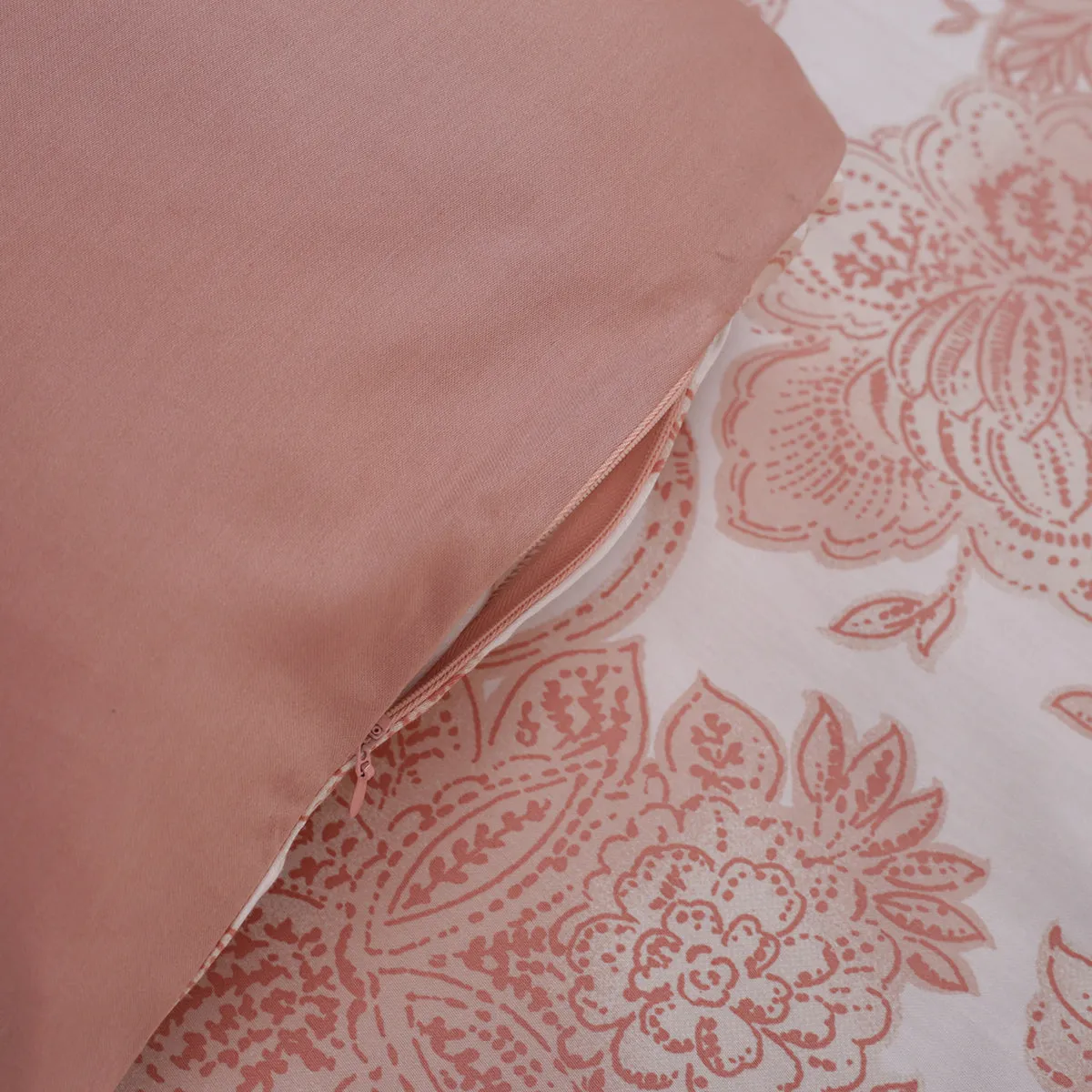 Art Nouveau Mabel Red Plain & Printed Reversible 100% Cotton Super Soft Duvet Cover with Pillow Case