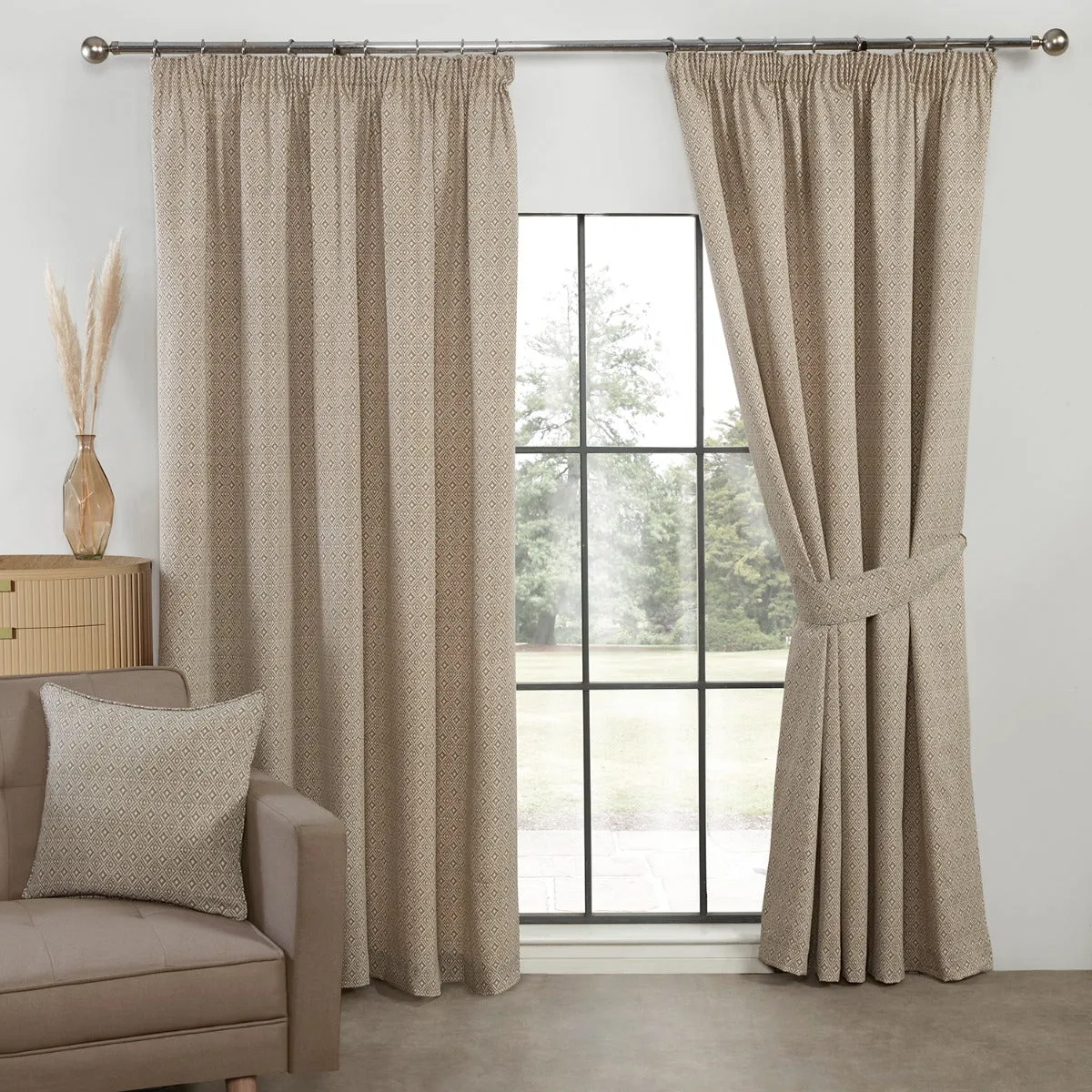 Aztec Natural Linen Pencil Pleat Curtains