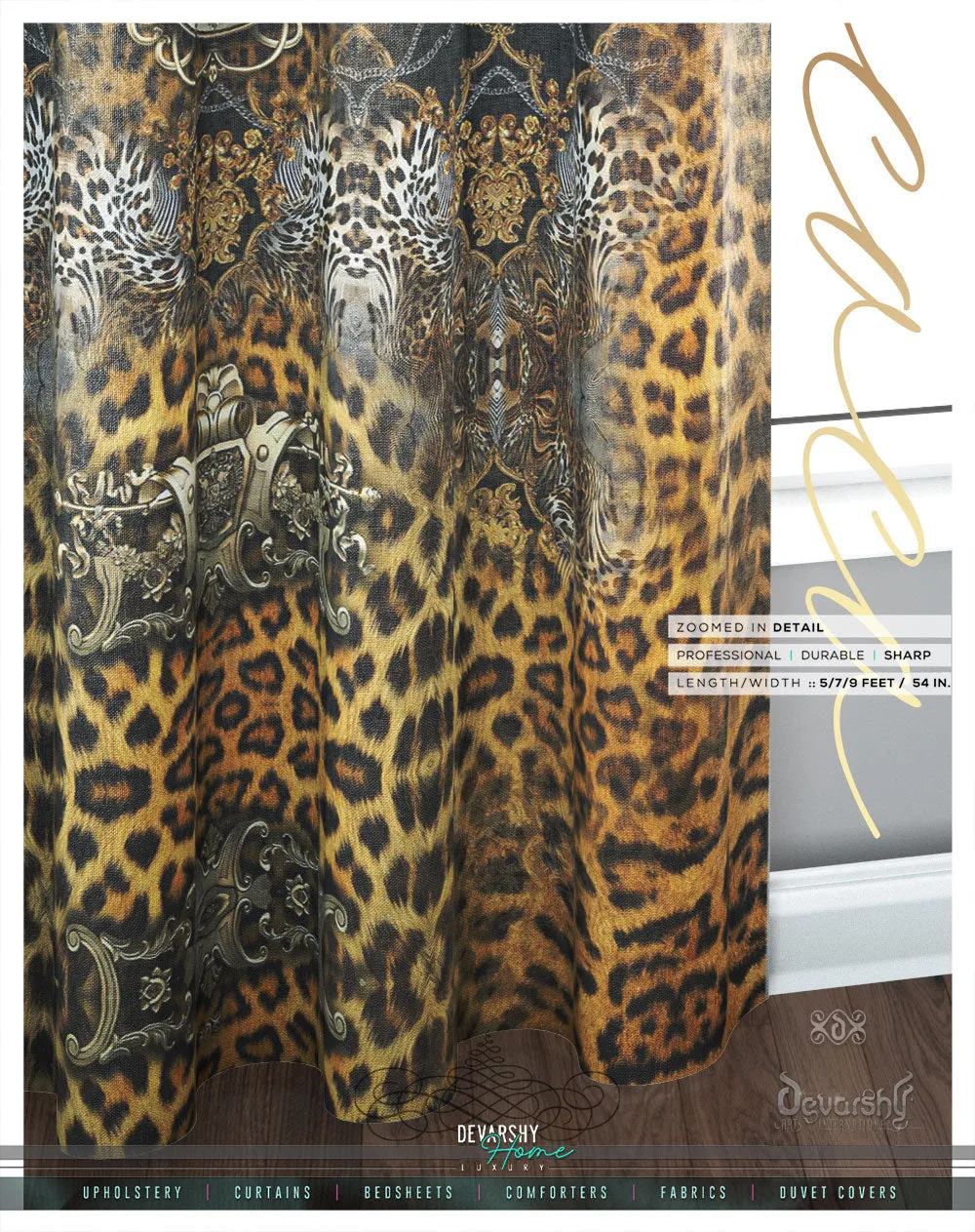 Baroque Leopard Print Curtain Panel. 12 Fabric Options. Made to Order. Heavy And Sheer. 100315