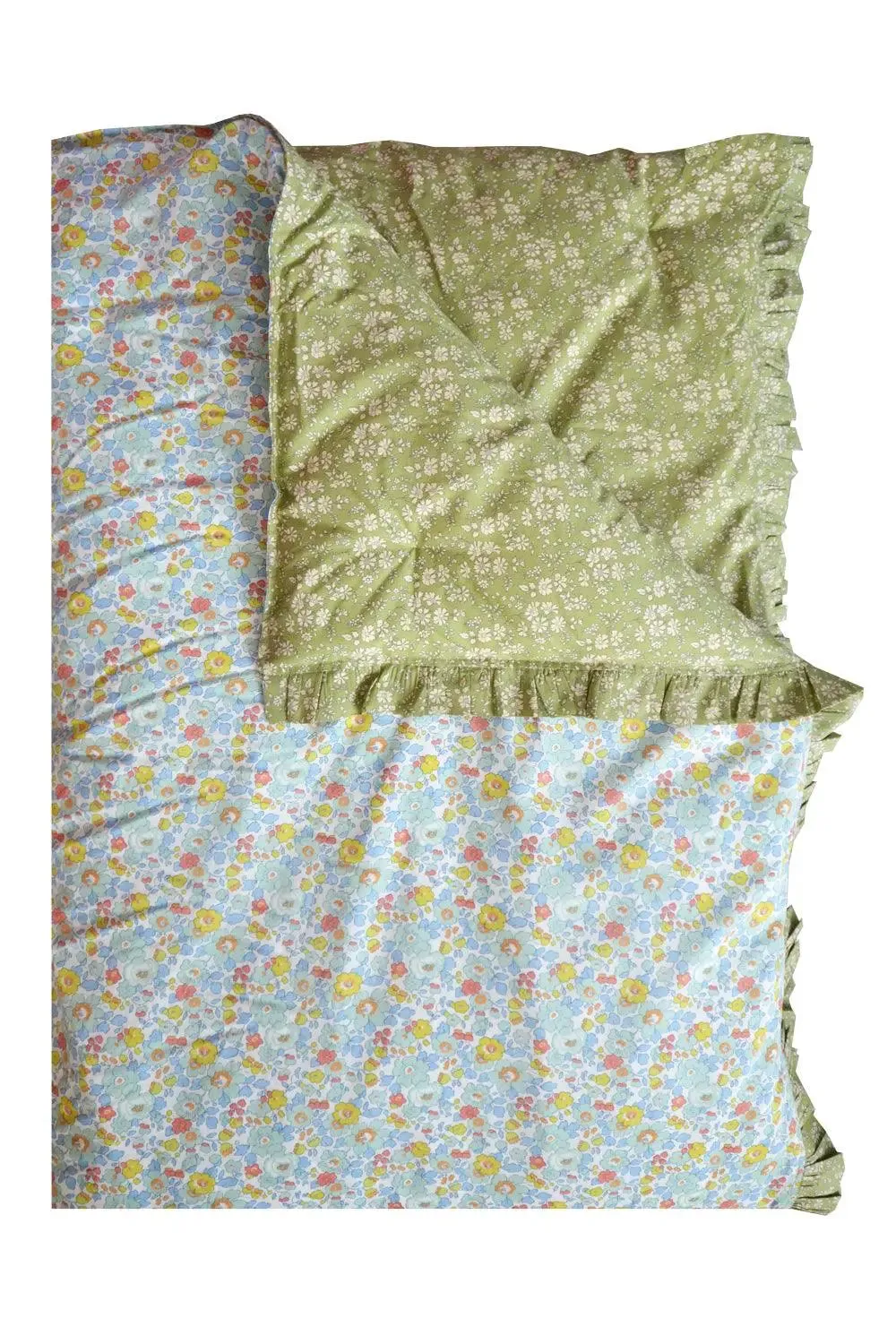 BETSY SAGE & CAPEL PISTACHIO Liberty Reversible Ruffle Edge Heirloom Quilt