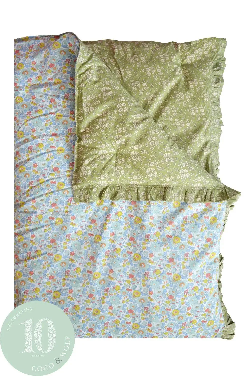 BETSY SAGE & CAPEL PISTACHIO Liberty Reversible Ruffle Edge Heirloom Quilt