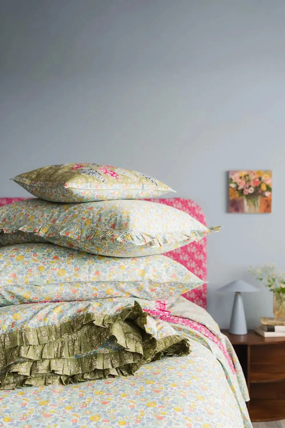 BETSY SAGE & CAPEL PISTACHIO Liberty Reversible Ruffle Edge Heirloom Quilt