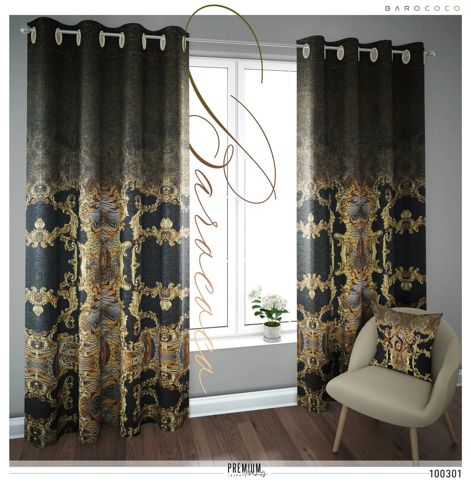 Black Animal Print Curtain Panel. 12 Fabric Options. Made to Order. Heavy And Sheer. 100301