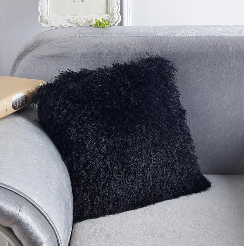 Black Shaggy Decorative Pillow