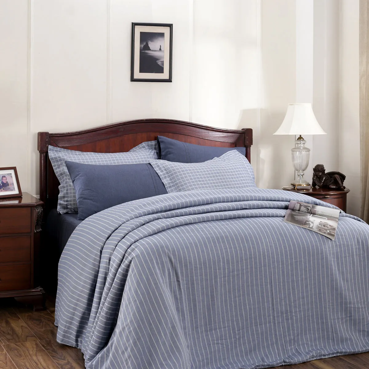 Bliss Reversible Made With Egyptian Cotton Ultra Soft Blue Duvet Cover with Pillow Case