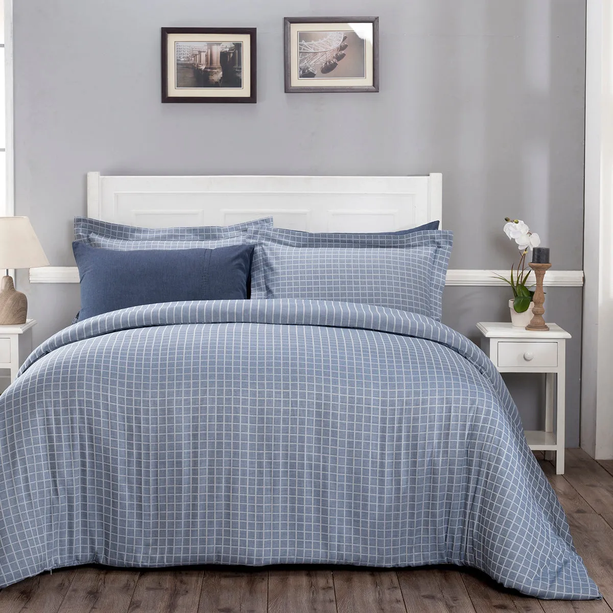 Bliss Reversible Made With Egyptian Cotton Ultra Soft Blue Duvet Cover with Pillow Case