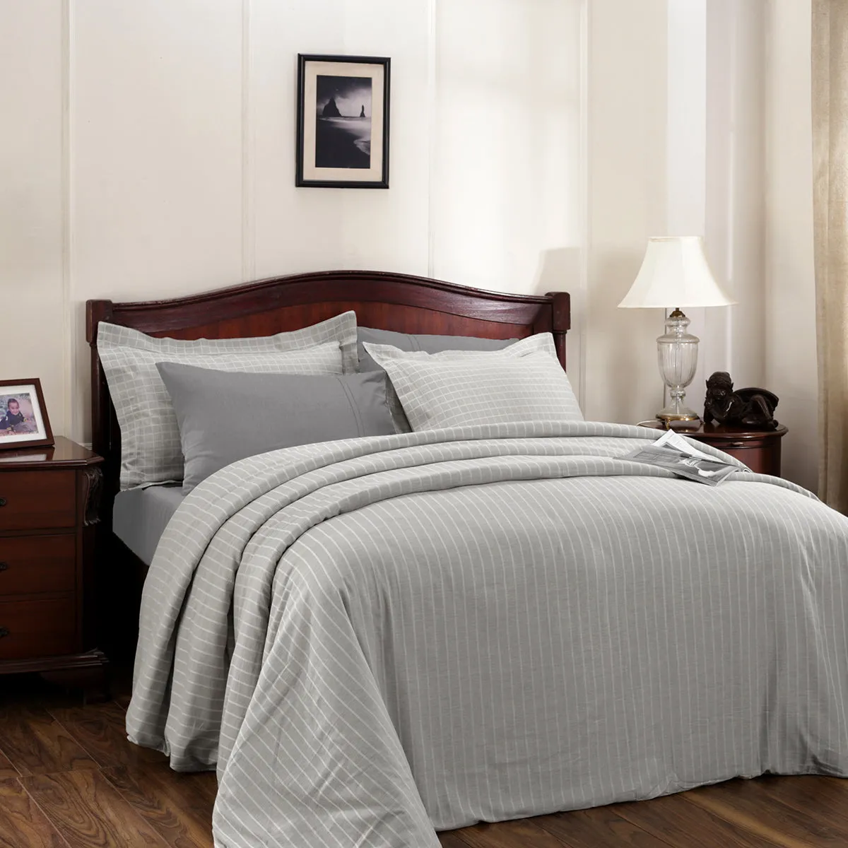 Bliss Reversible Made With Egyptian Cotton Ultra Soft Grey Duvet Cover with Pillow Case