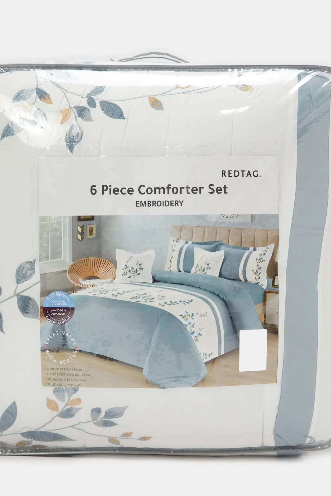 Blue And White 6 Piece Embroidery Comforter Set (King Size)