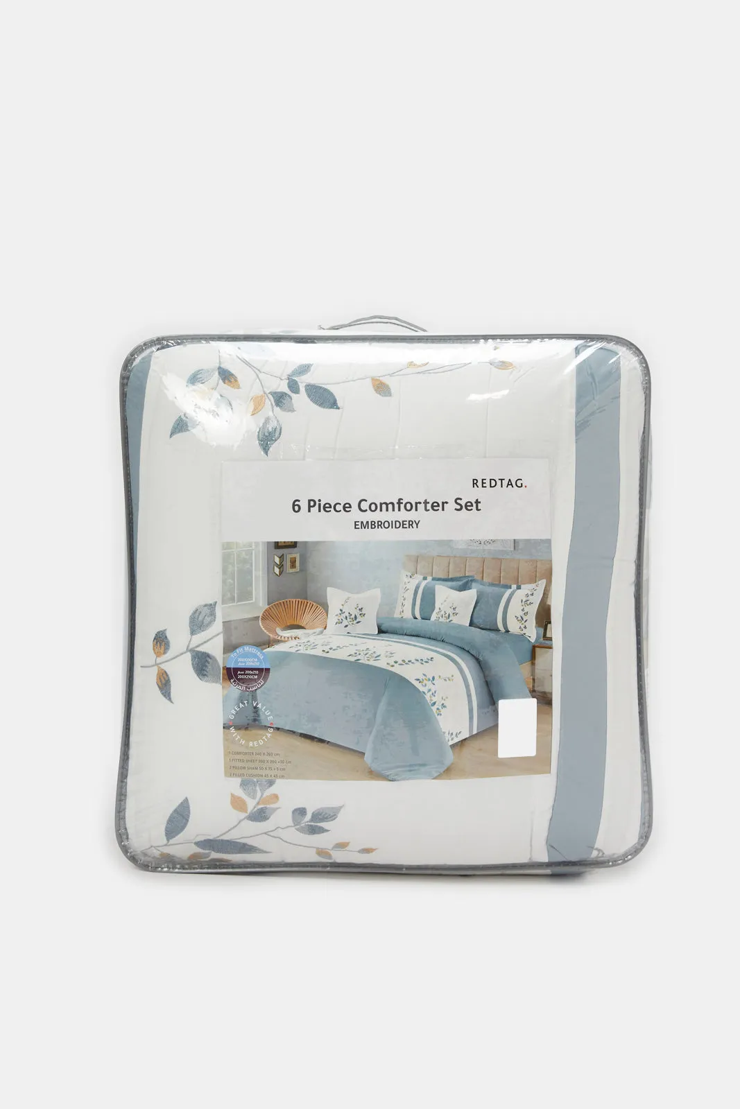 Blue And White 6 Piece Embroidery Comforter Set (King Size)