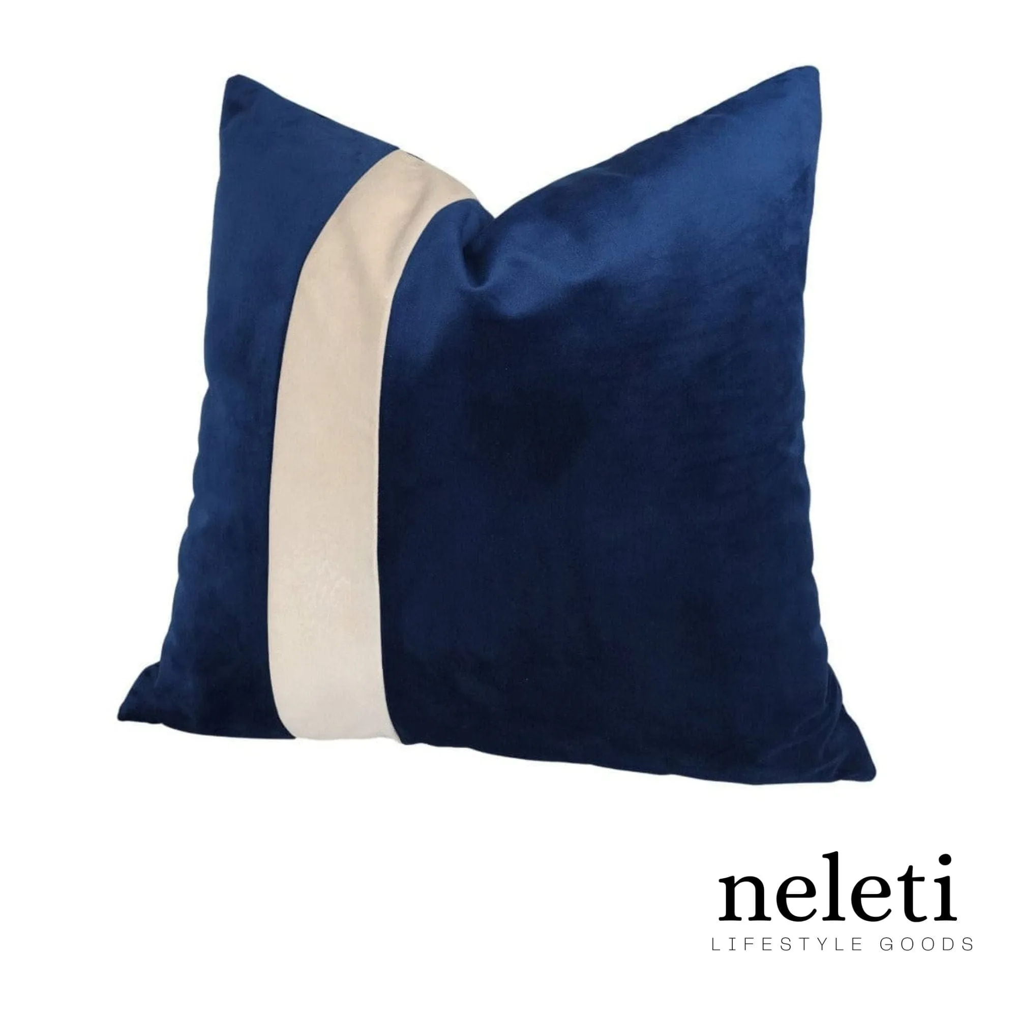 Blue Velvet Accent Pillow with Ivory Stripe: Limited Edition Elegance