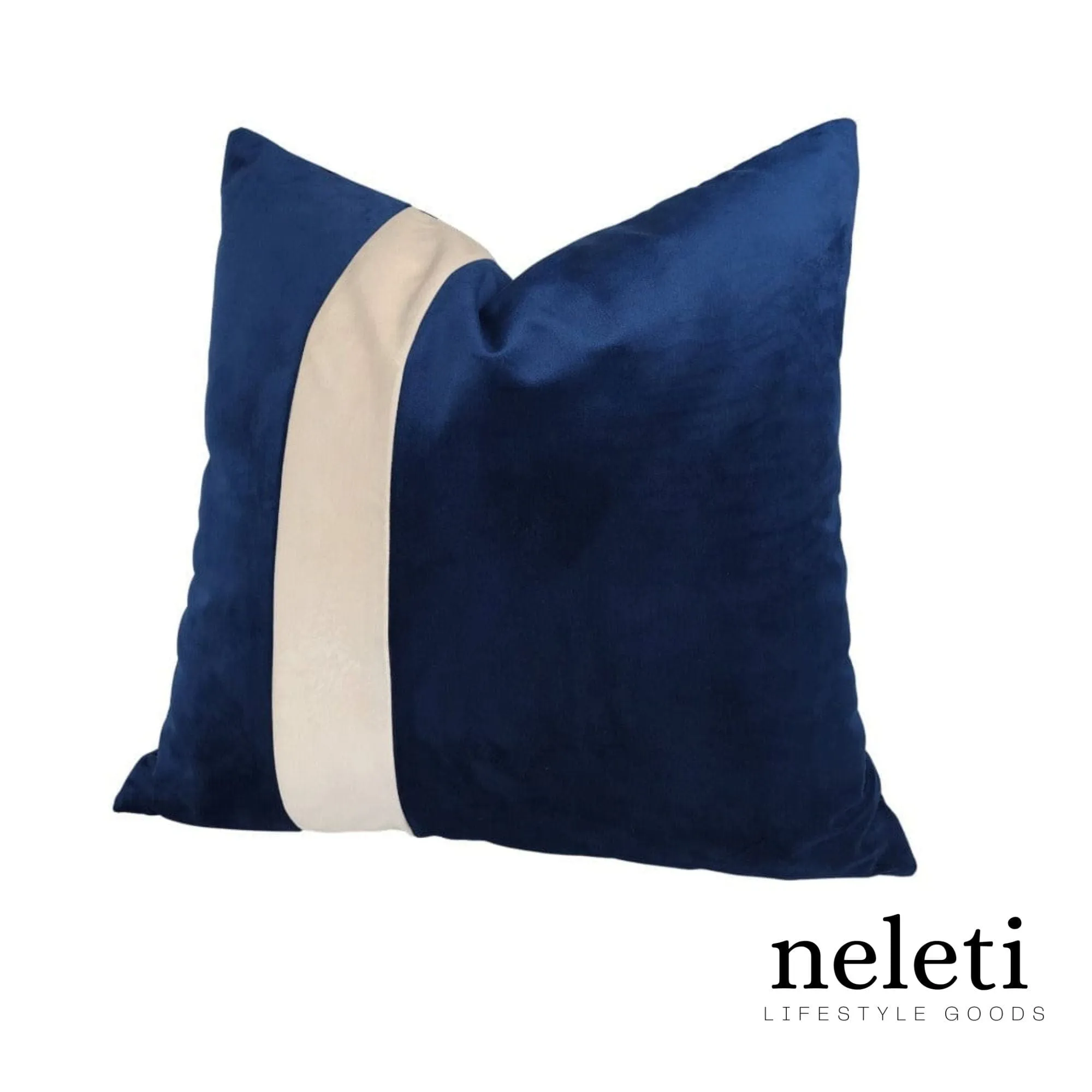 Blue Velvet Accent Pillow with Ivory Stripe: Limited Edition Elegance