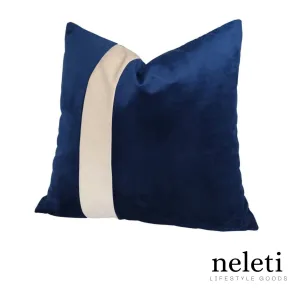 Blue Velvet Accent Pillow with Ivory Stripe: Limited Edition Elegance