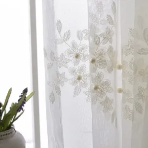 Brittany Floral Embroidery With Pearls Sheer Curtain