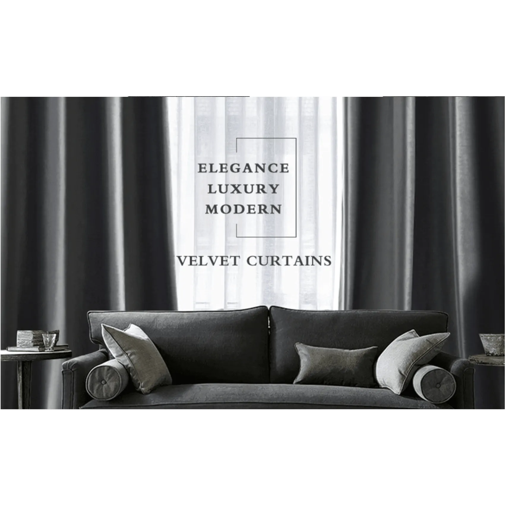 Brittany Velvet Plain Curtains - Gray