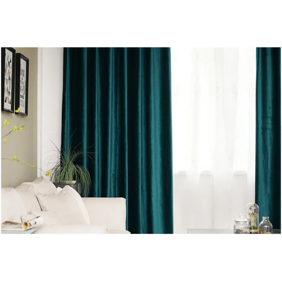 Brittany Velvet Plain Curtains - Peacock Green