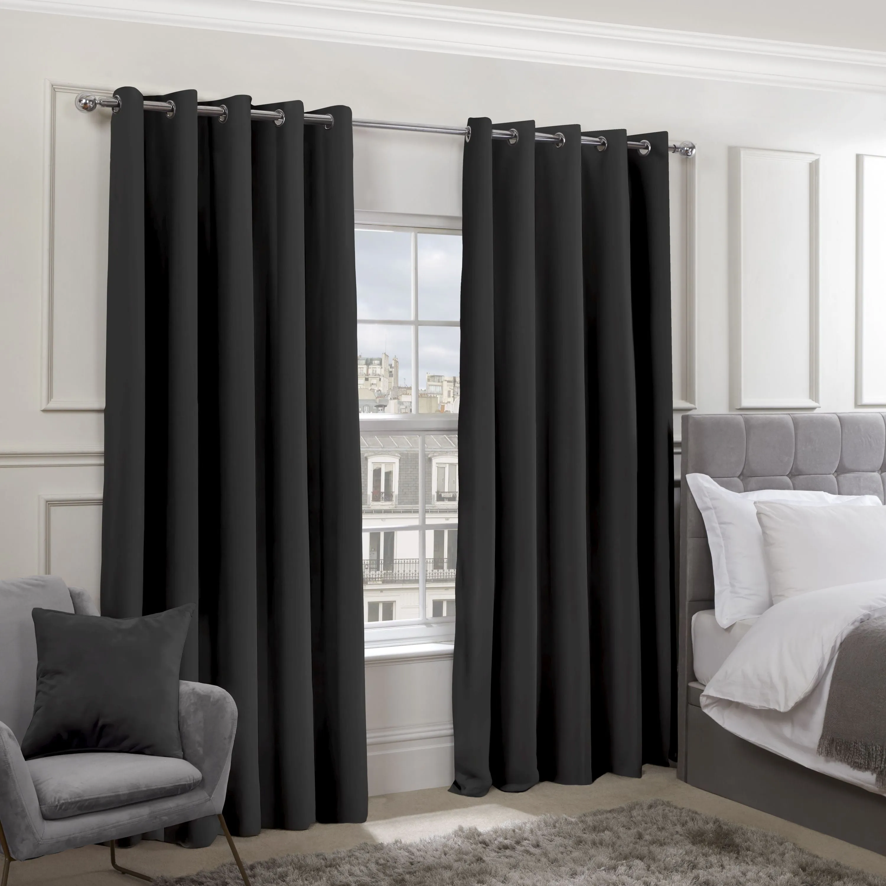 Cali Black Thermal Blackout Eyelet Curtains