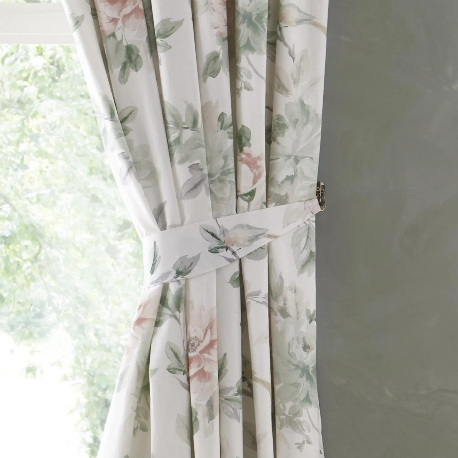 Campion Green Floral Cotton Pencil Pleat Curtains