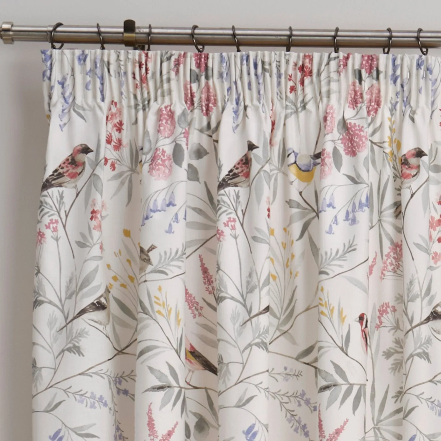 Caraway Pink Floral Pencil Pleat Curtains