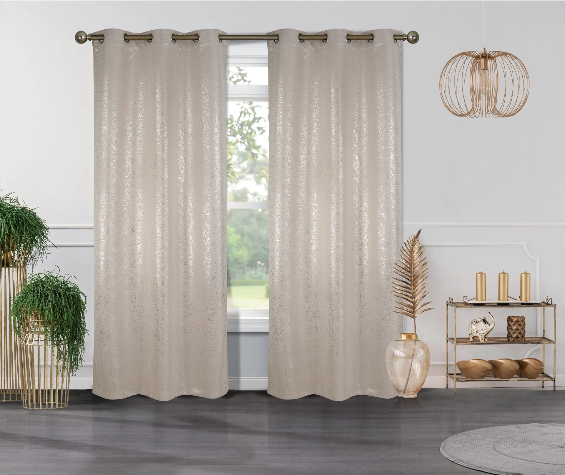 Cassie Metallic Textured Blackout Grommet Top Curtains