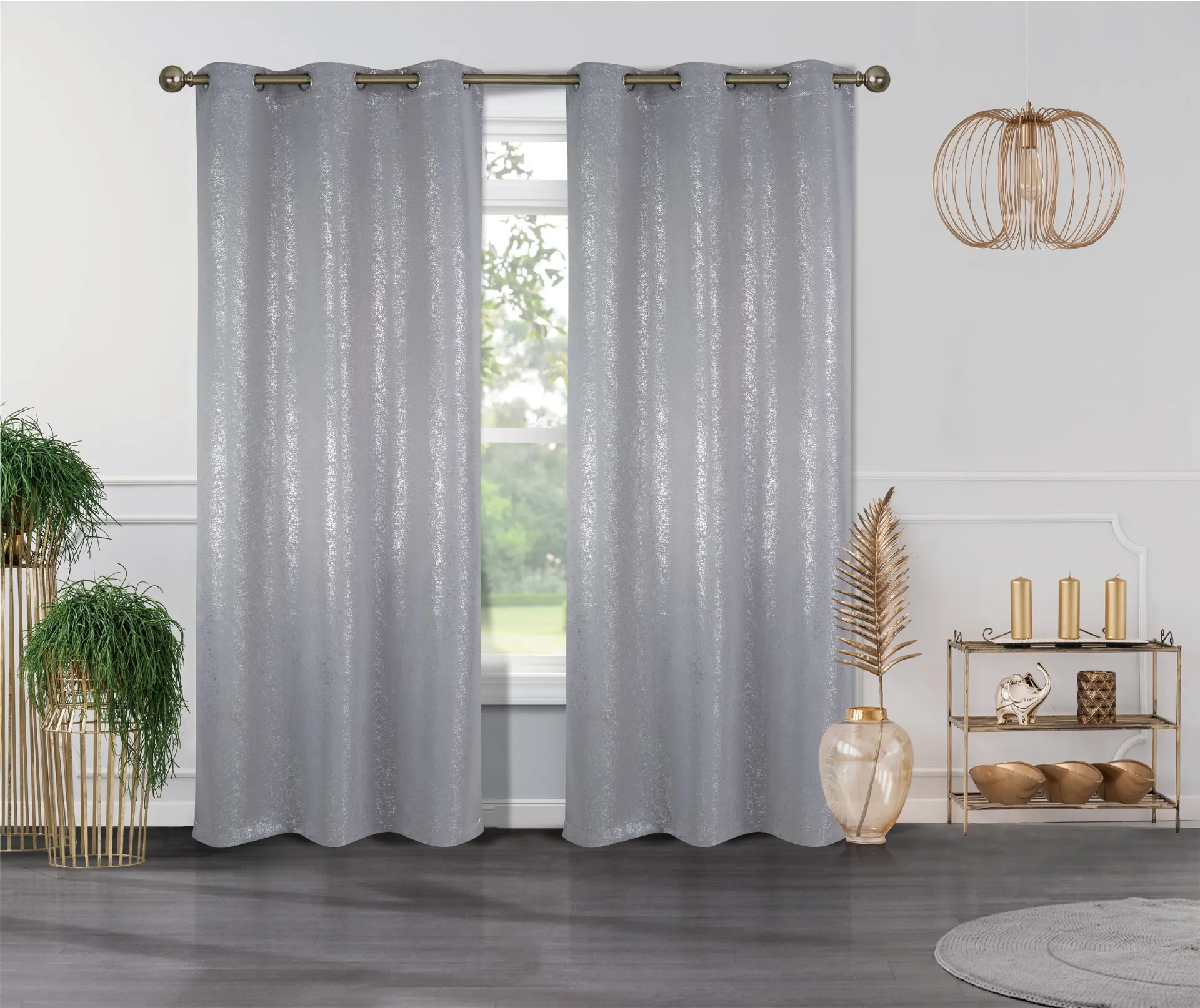 Cassie Metallic Textured Blackout Grommet Top Curtains