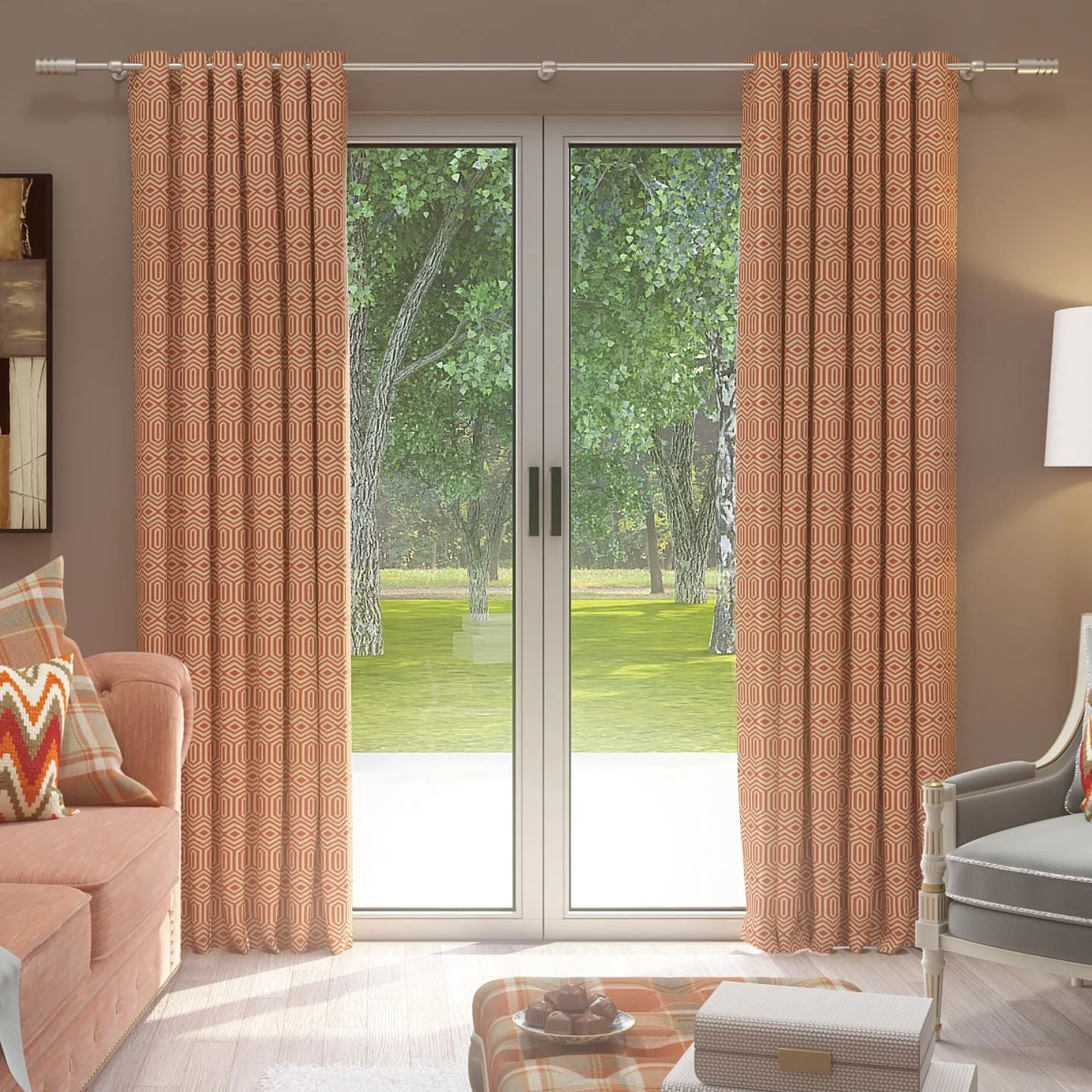 Colorado Geometric Burnt Orange Curtains