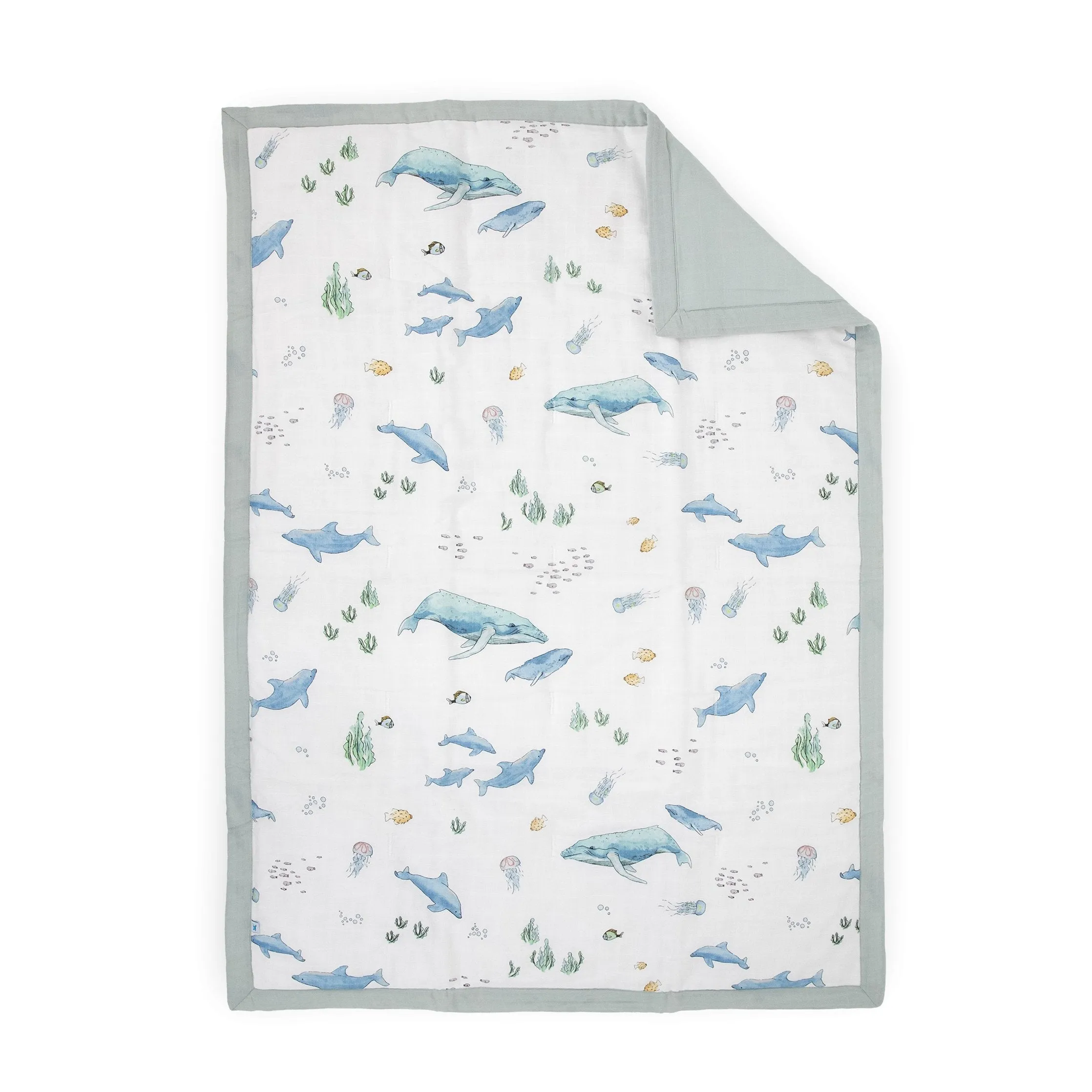 Cotton Muslin Toddler Comforter - Whales