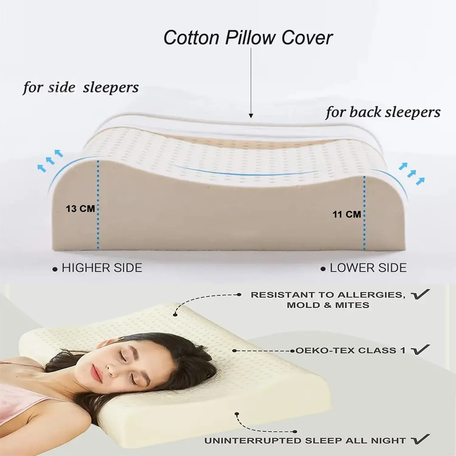 DAKSH 100% Netural Contour Latex Pillow|Ultra Plush Latex Foam Pillow|Bed Pillow For Sleeping, Side And Stomach Sleepers- With Inner Cotton Cover, Pack Of 2, White