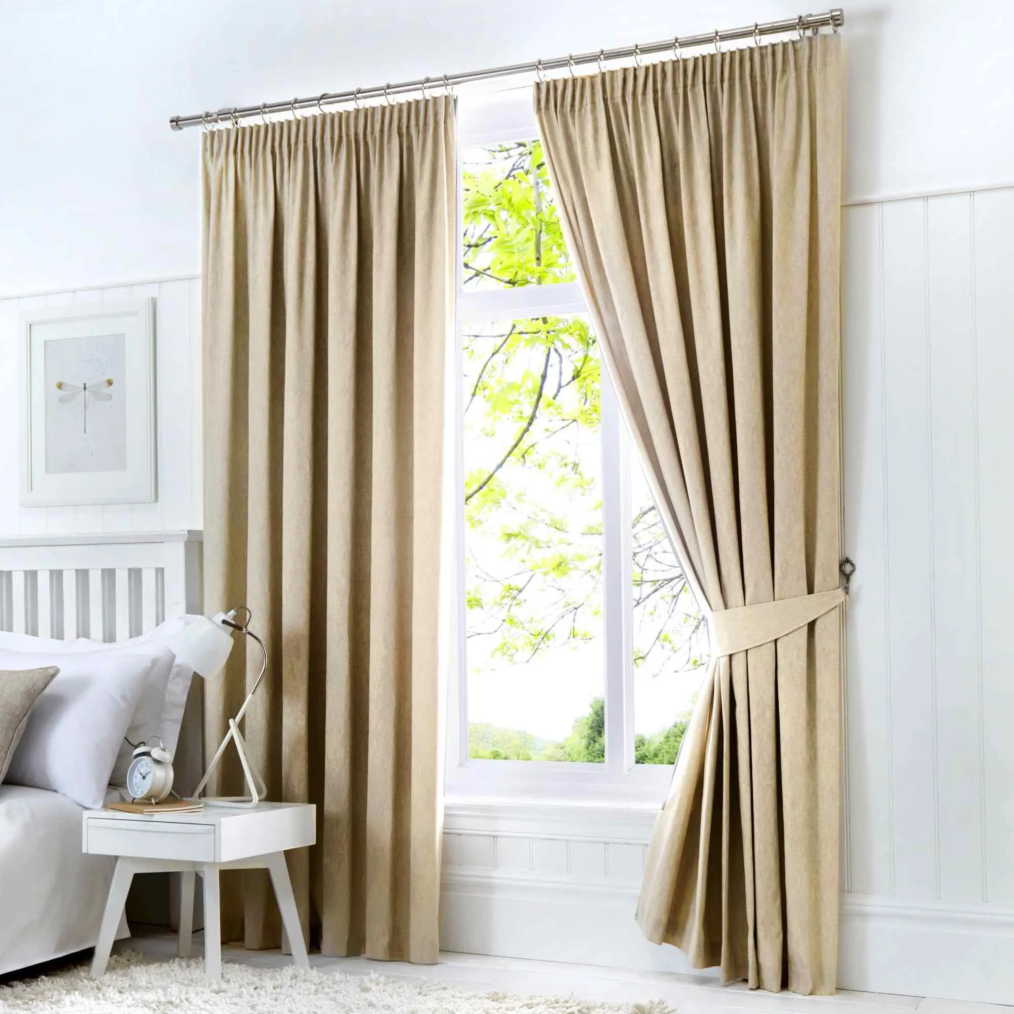 Dijon Blackout Thermal Pencil Pleat Curtains - Natural