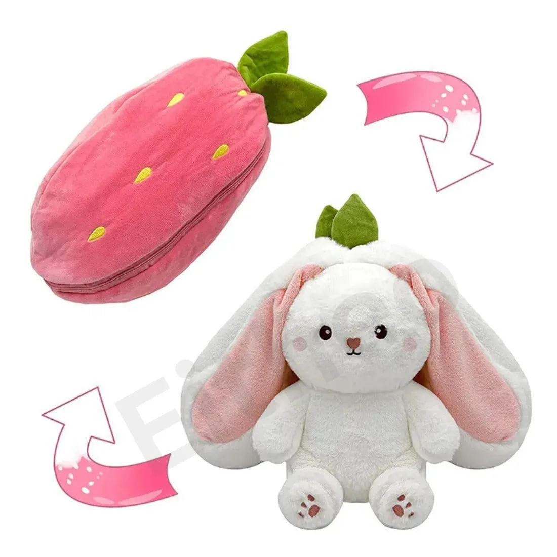 EITHEO Reversible Bunny Stuffed Toy - Soft Strawberry Bunny Plush – Cute Plushies Gift for Girls & Kids – Versatile Soft Rabbit Toy, Pillow (35 cm)