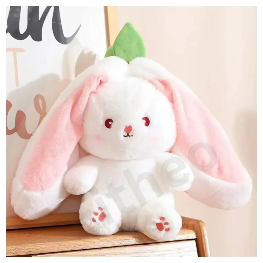 EITHEO Reversible Bunny Stuffed Toy - Soft Strawberry Bunny Plush – Cute Plushies Gift for Girls & Kids – Versatile Soft Rabbit Toy, Pillow (35 cm)