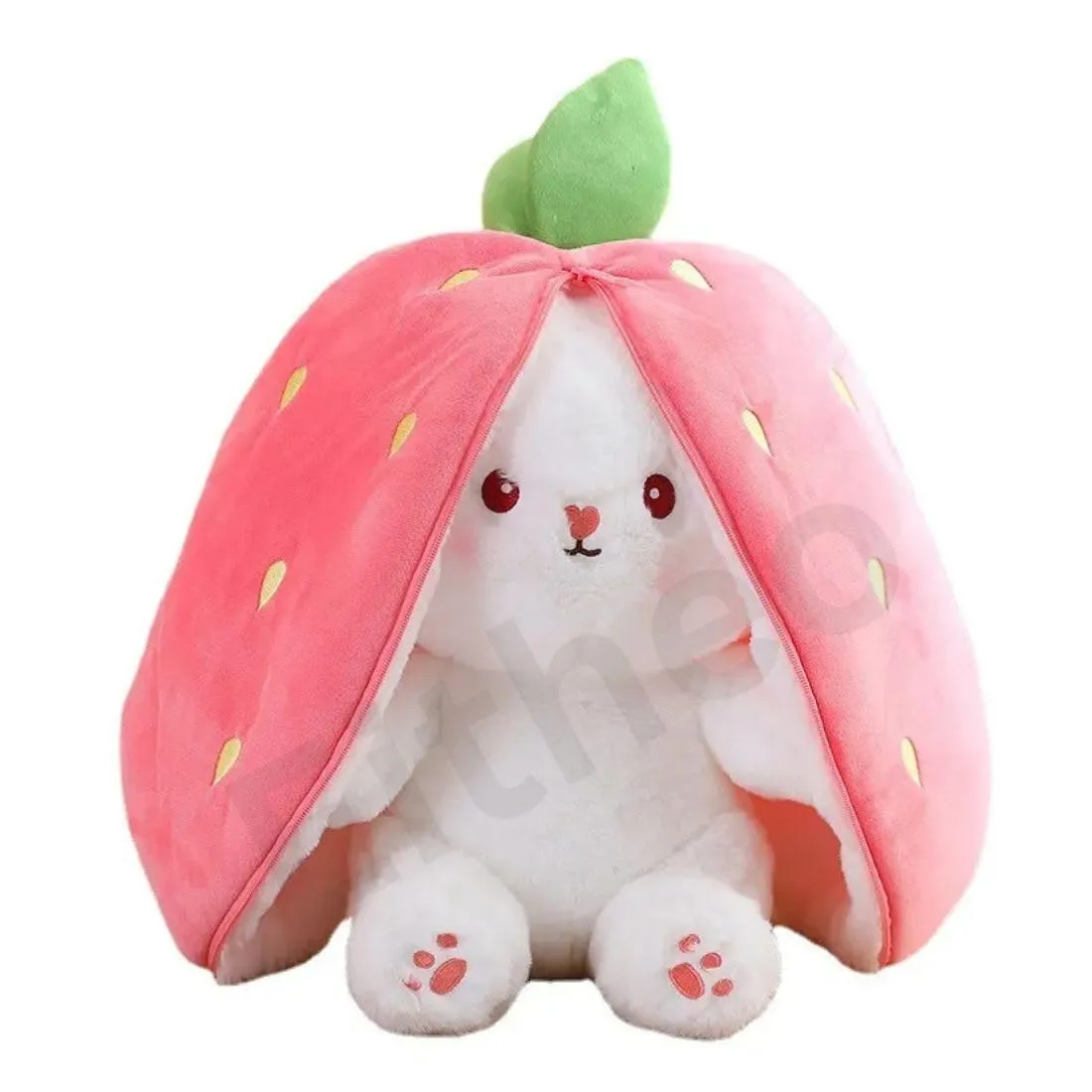 EITHEO Reversible Bunny Stuffed Toy - Soft Strawberry Bunny Plush – Cute Plushies Gift for Girls & Kids – Versatile Soft Rabbit Toy, Pillow (35 cm)