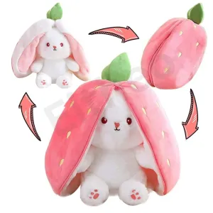 EITHEO Reversible Bunny Stuffed Toy - Soft Strawberry Bunny Plush – Cute Plushies Gift for Girls & Kids – Versatile Soft Rabbit Toy, Pillow (35 cm)