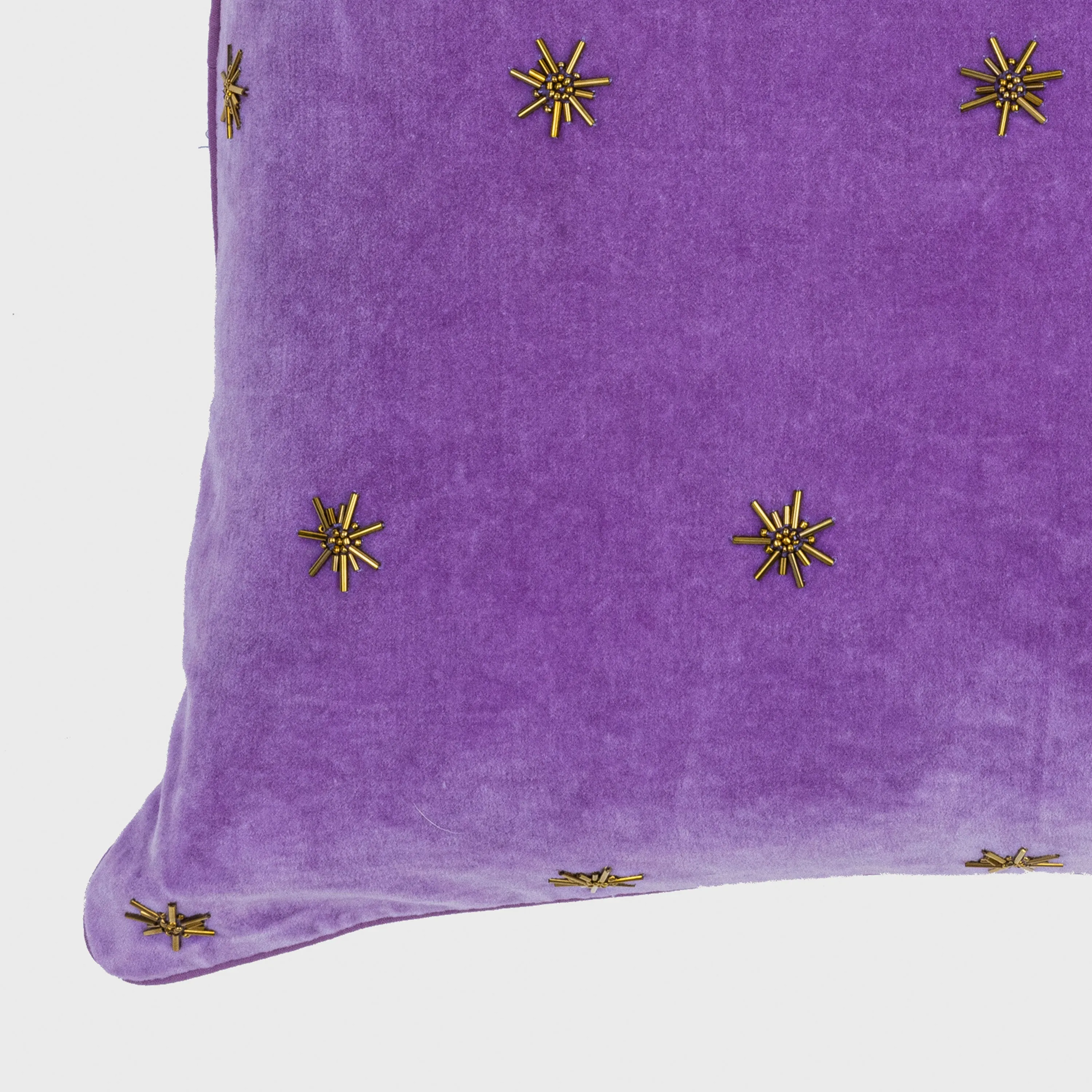 Embroidered star pillow, amethyst cotton velvet