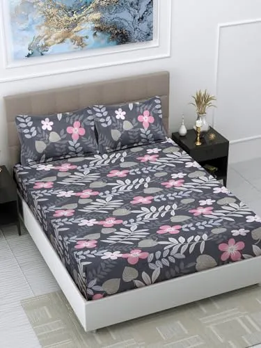 FABINALIV Multicolor Floral 300 TC Cotton Blend King Size Double Bedsheet with 2 Pillow Covers (FLBS-1168-Multi)