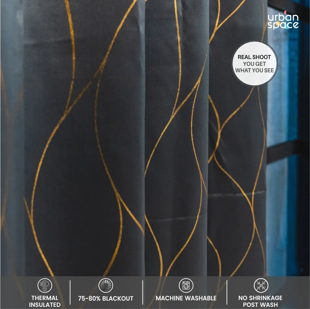 Gold Foil Printed 80-85% Blackout Curtains - Pack of 1 Curtain - Wave