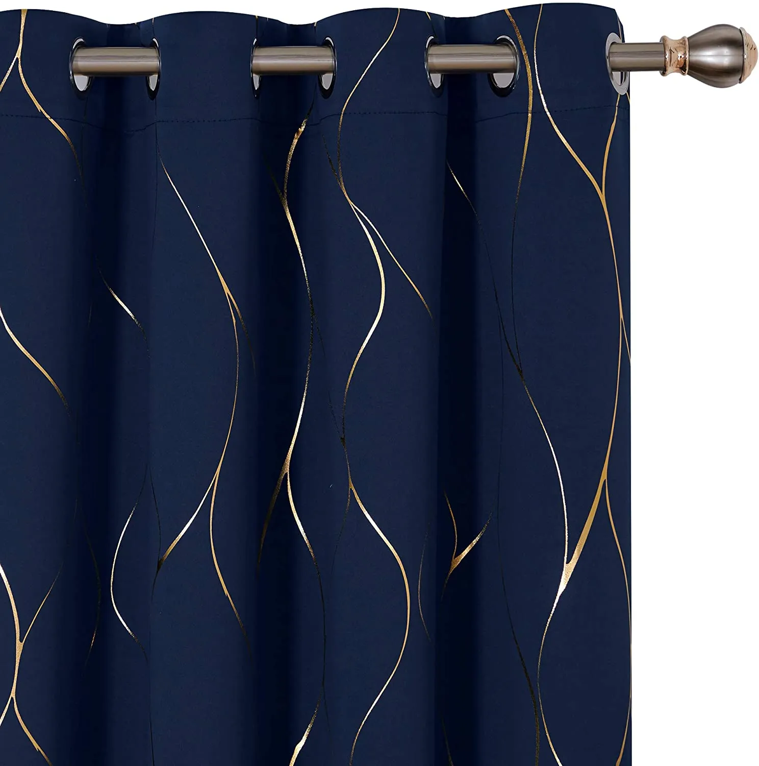 Gold Foil Printed 80-85% Blackout Curtains - Pack of 1 Curtain - Wave