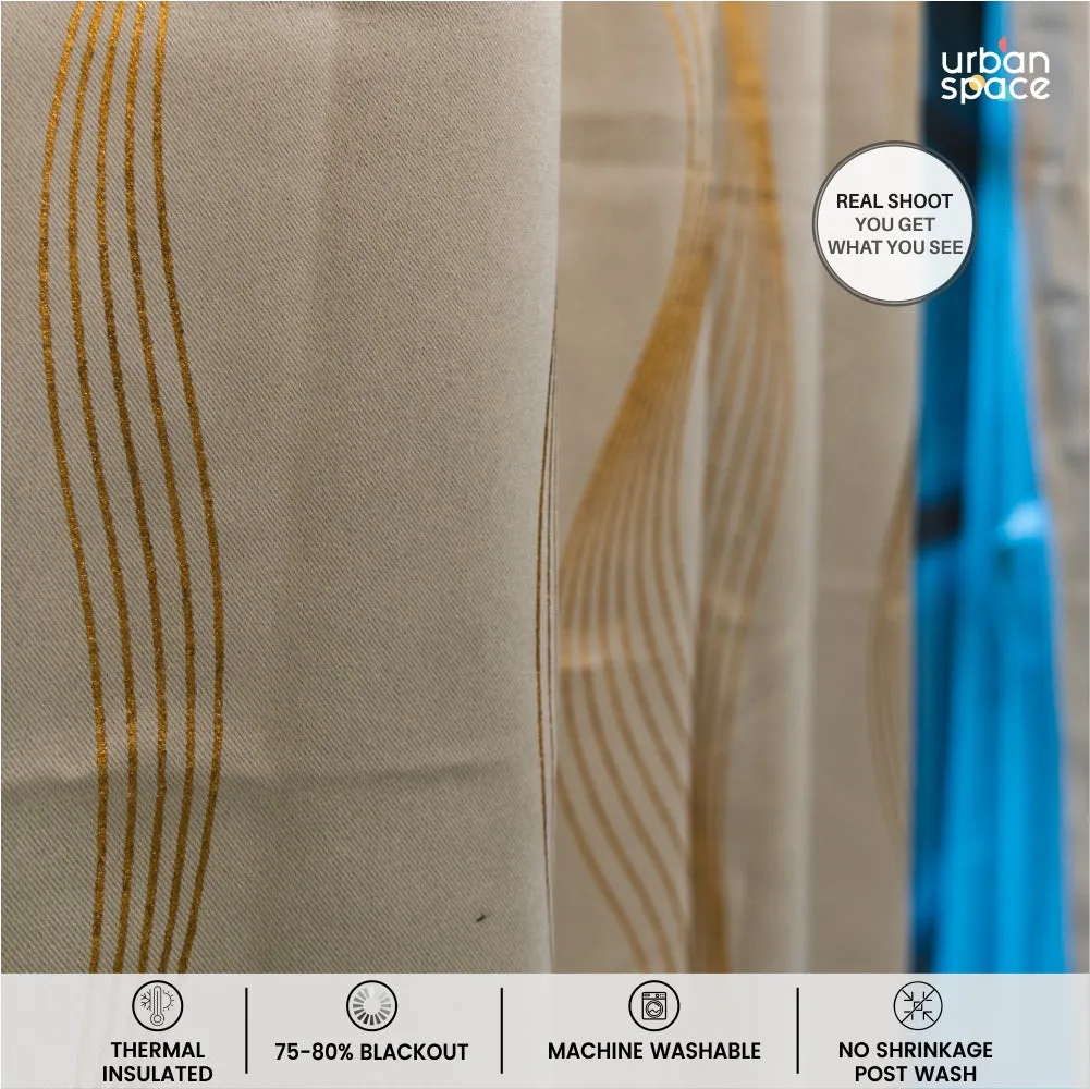 Gold Foil Printed 80-85% Blackout Curtains - Pack of 1 Curtain - Wave