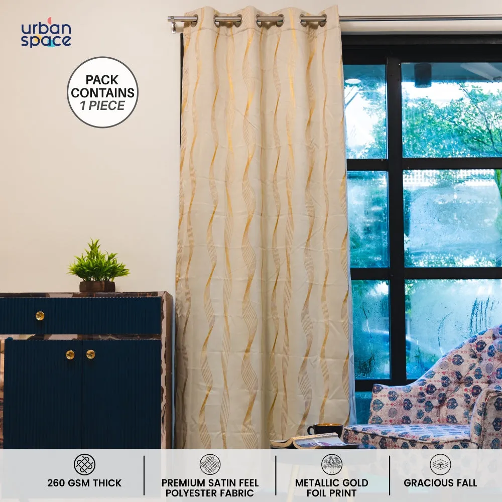 Gold Foil Printed 80-85% Blackout Curtains - Pack of 1 Curtain - Wave