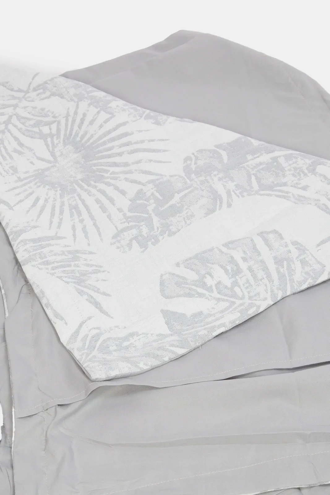 Grey 7 Piece Palm Leaves Jacquard Comforter Set (King Size)