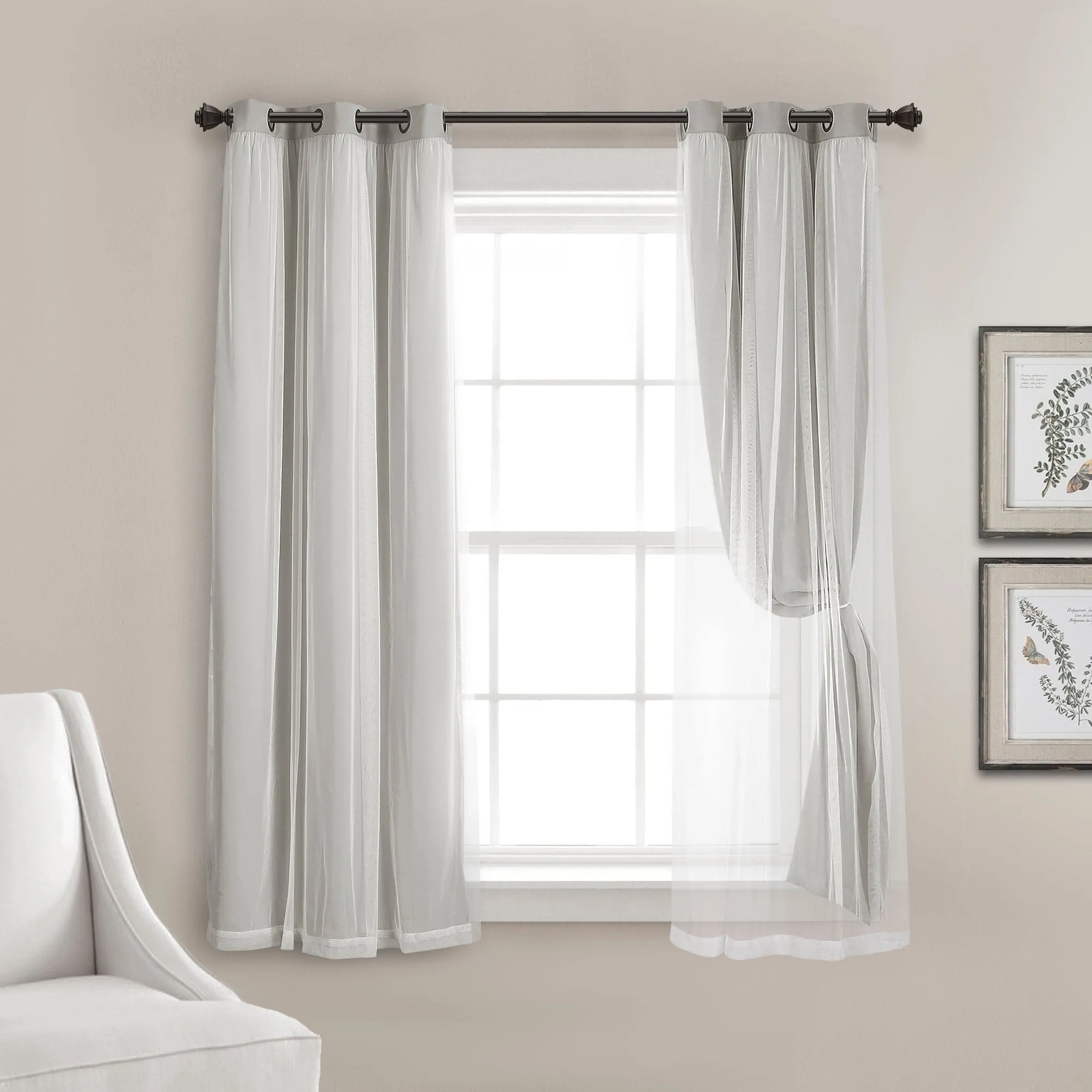 Grommet Sheer With Insulated Blackout Lining Curtain Panel Set